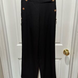 Traffic People Black Trousers with Gold Button Detail
